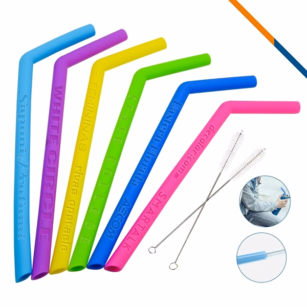 Custom Silicone Bent Straws 10 Inch — Full-Color Eco-Friendly Drinkware Promo