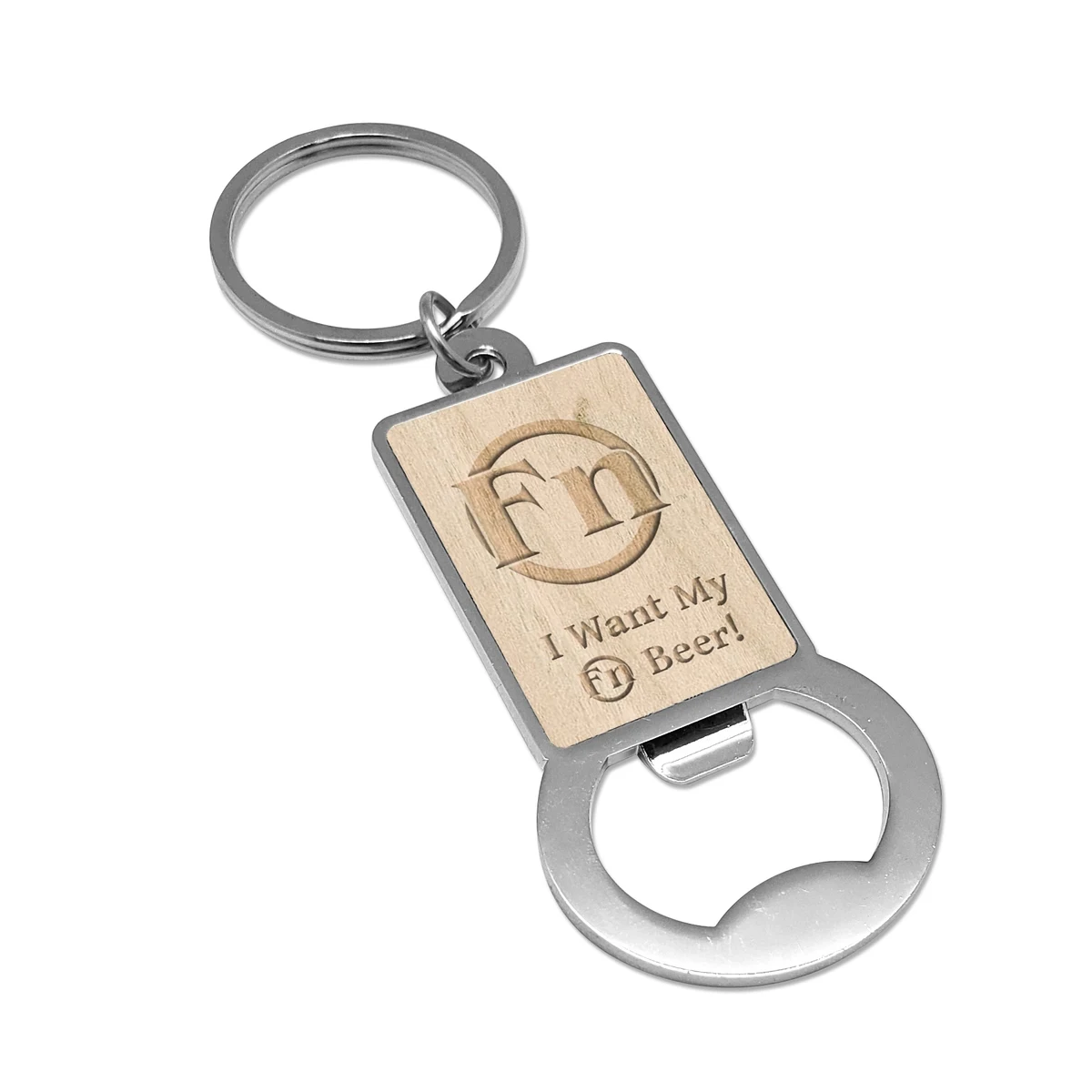 Etched Wood Imprint Bottle Opener Keychain (Single Sided) 1