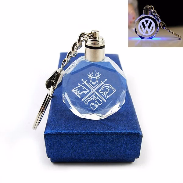 3D Laser Engraved Led Crystal Keychain