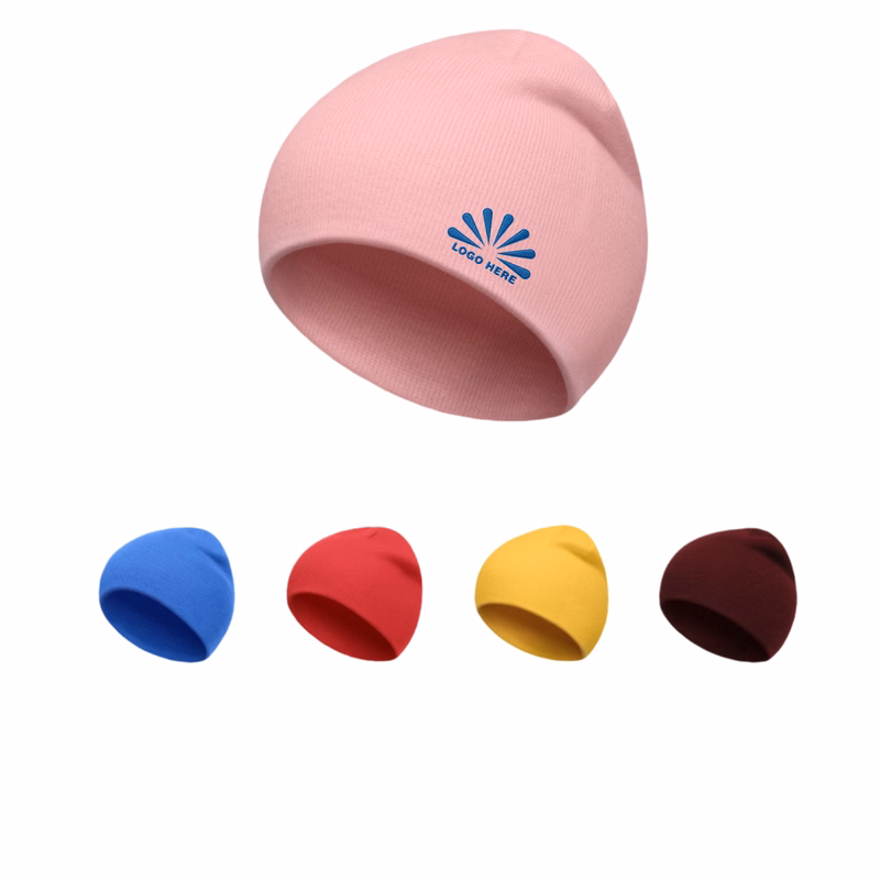 8" Embroidered Uncuffed Knit Beanie Cap