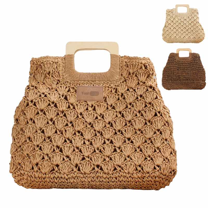 Straw Beach Handbags with Lining Pockets for Women