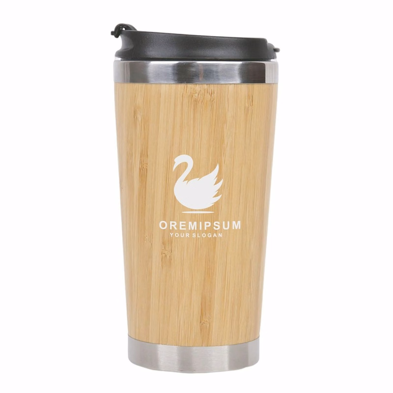 Stainless Steel Bamboo Mug with Removable Lid, 15oz Tumbler Bamboo Mug, Lightweight Vacuum Insulated