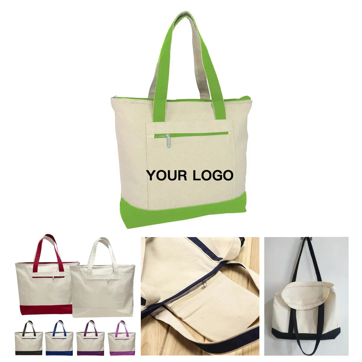 Large Cotton Canvas Tote Bag with Reinforced Handles, custom tote bag with logo imprint 1