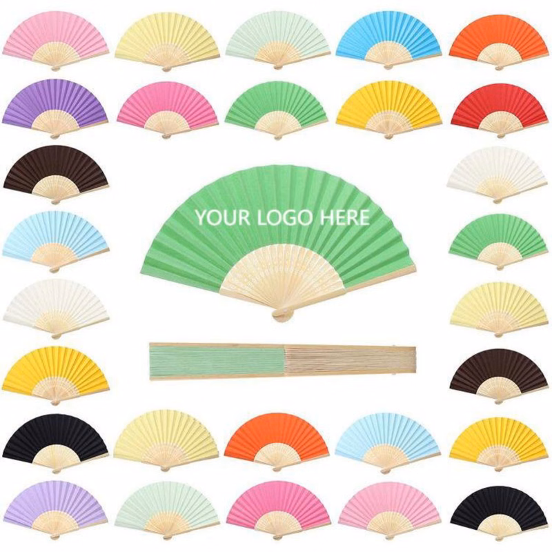 Folding Paper Fan With Bamboo Handle