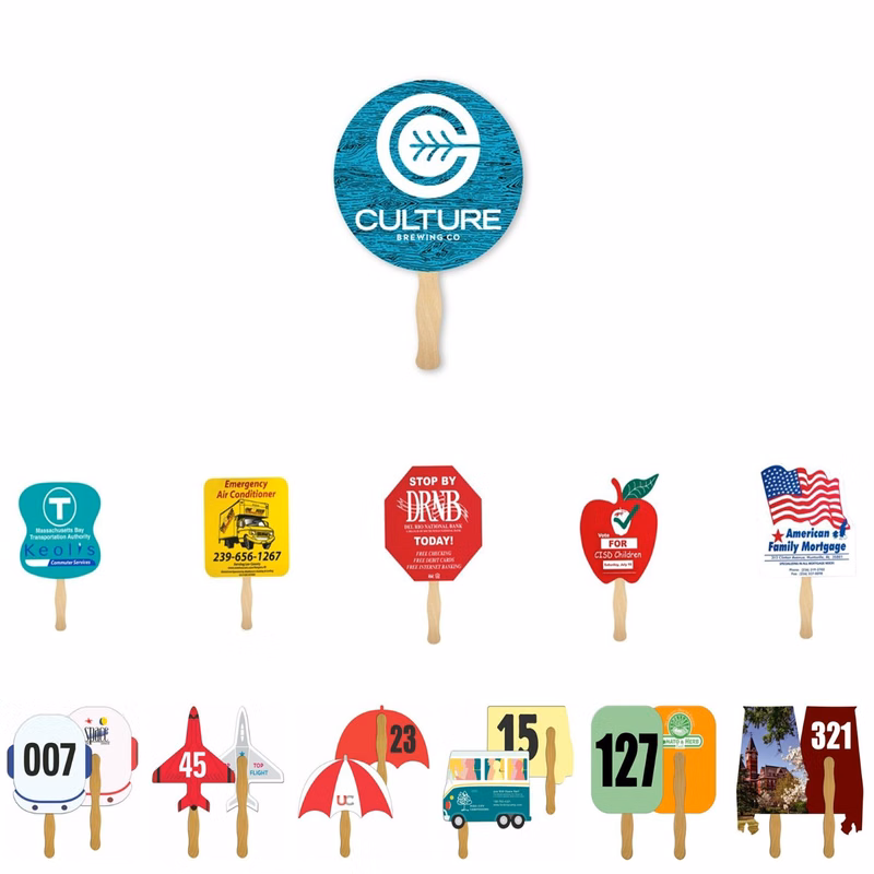 Custom Shape Wooden Handle Paper Hand Fan