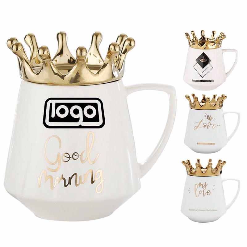 12oz Gold Crown Lid Ceramic Coffee Mug