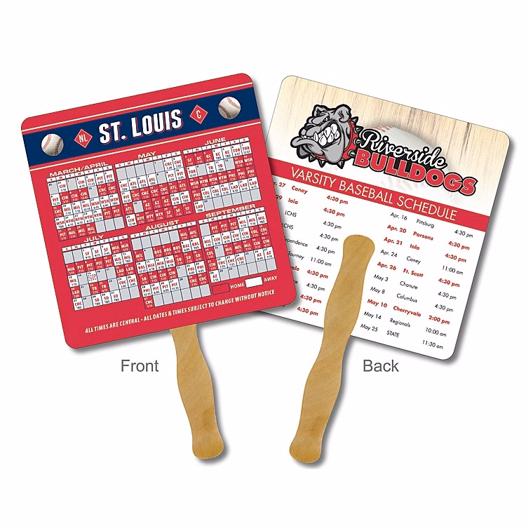 Baseball Schedule Hand Fan - 8x8 Square (Round Corners) - 14 pt.