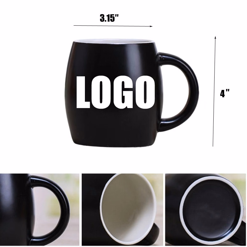 Custom 14 OZ Cask type ceramic cup with lid spoon