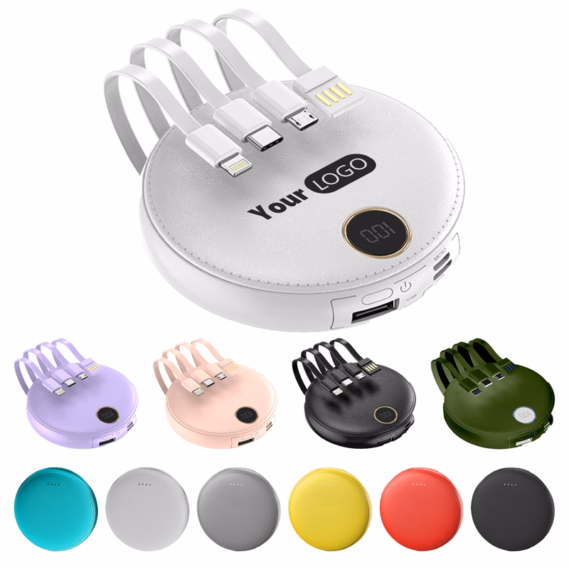 Plastic High-Capacity Power Bank With Digital Display And Integrated Cables