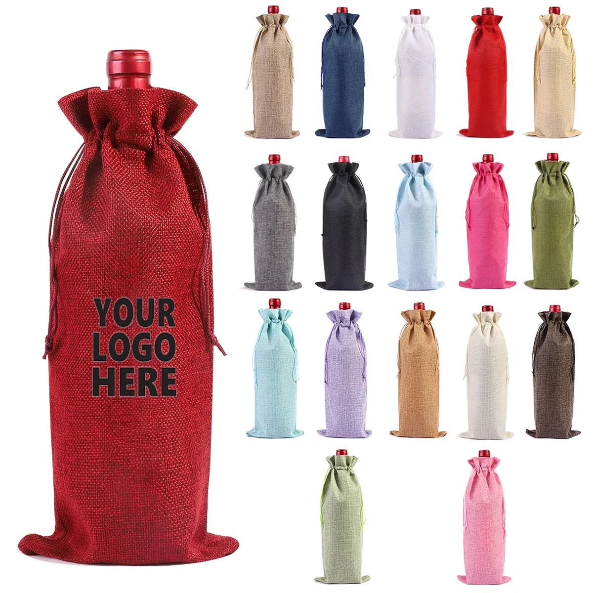 Christmas Linen Wine Drawstring Bag Champagne Gift Storage B 1