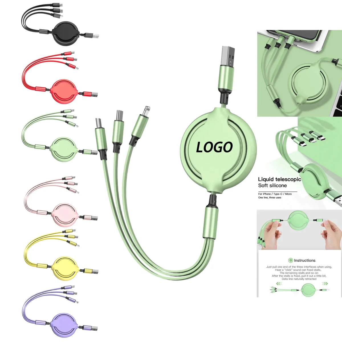 Retractable 3-in-1 SuperSpeed USB Charging Cable 1