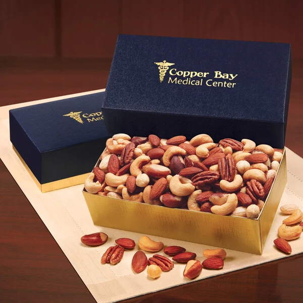 Deluxe Mixed Nuts in Navy & Gold Gift Box 1