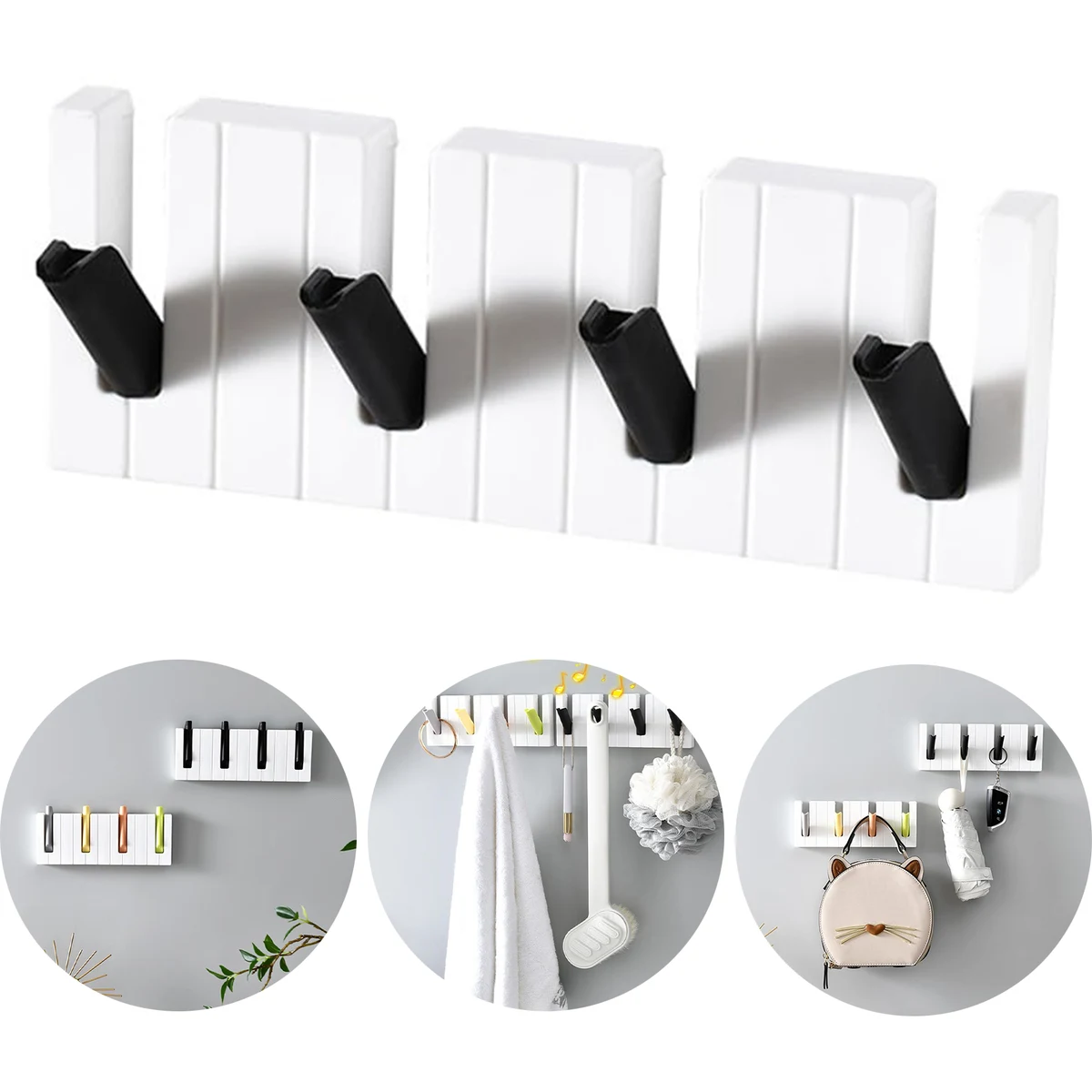 4 Hook Piano Keys Wall Mounted Coat Hook 1