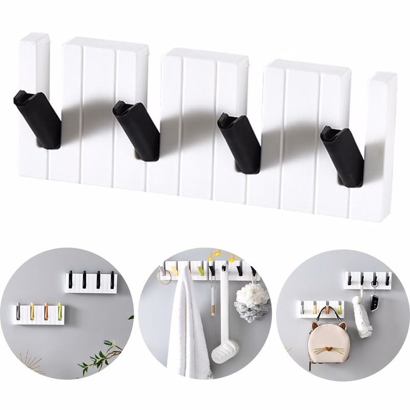 4 Hook Piano Keys Wall Mounted Coat Hook