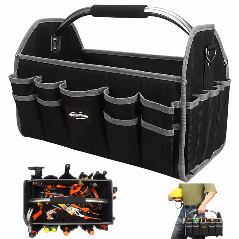 Open Top Tool Tote Bag Organizer with Handle Carrier