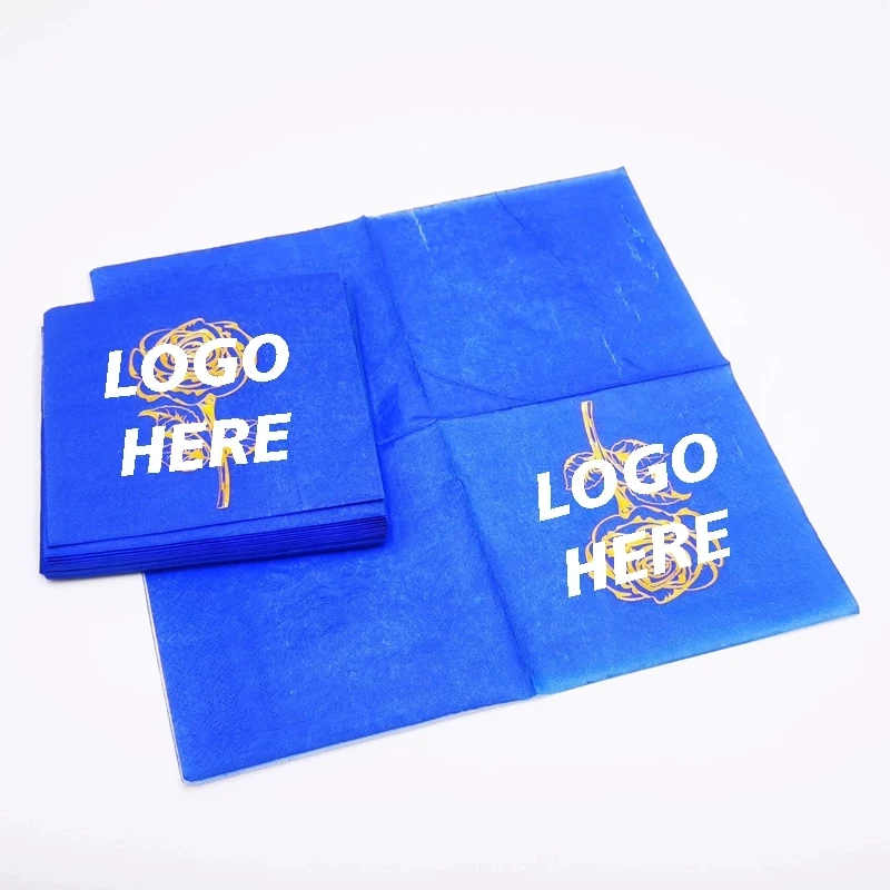 Custom Gold Foil Blue Cocktail Paper Napkins 1