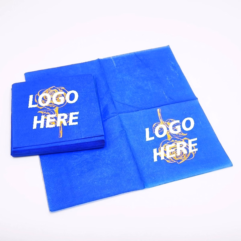 Custom Gold Foil Blue Cocktail Paper Napkins