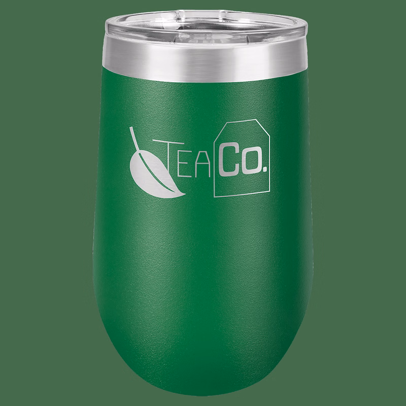 16 oz. Green Laser Engraved Polar Camel Stemless Wine Tumbler w/Clear Lid