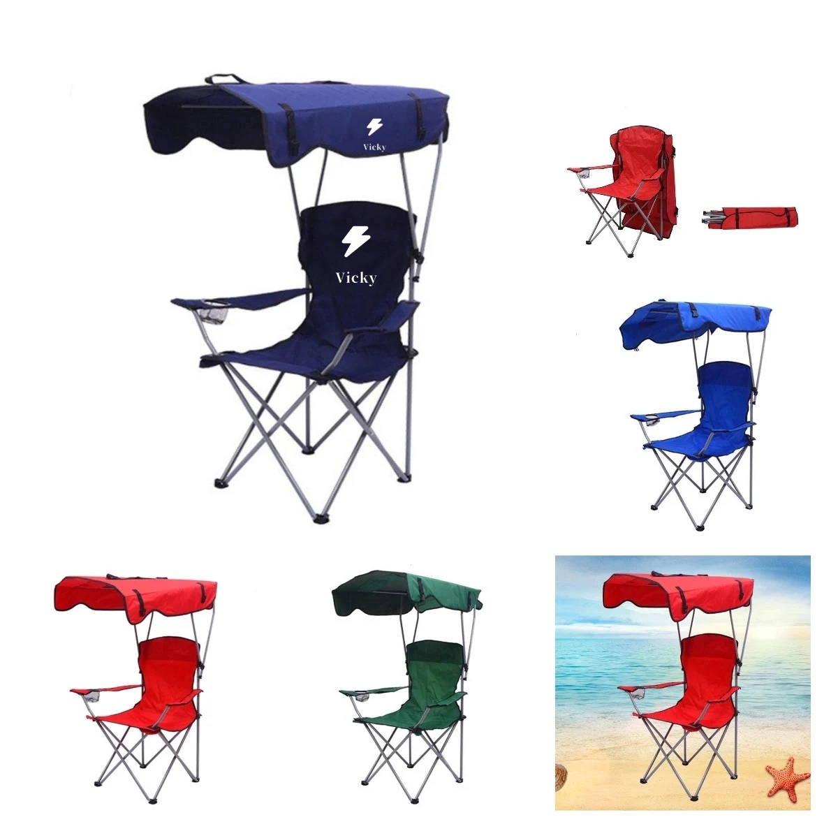 Foldable Beach Chair with Sunshade 1