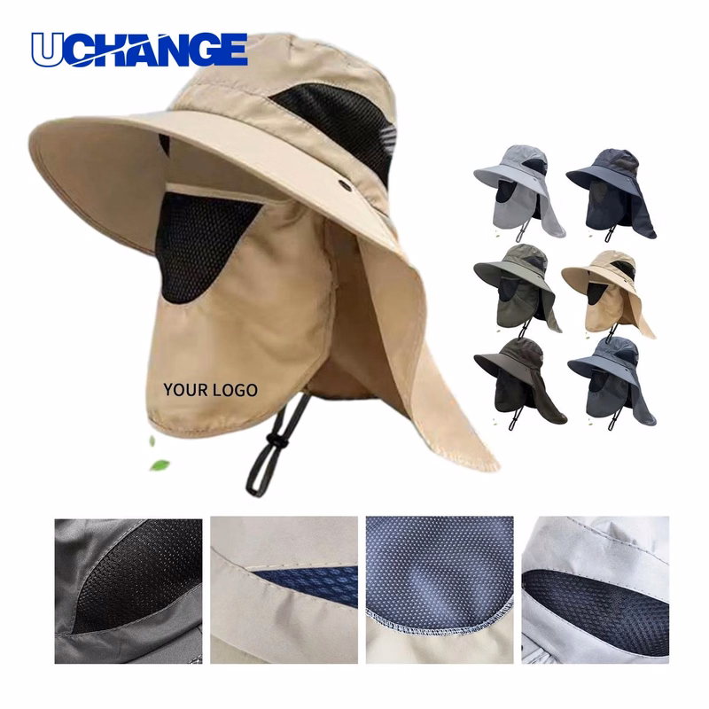 MenSolid Color Sun-Protective Shawl Hat Headwear for Outdoor Use