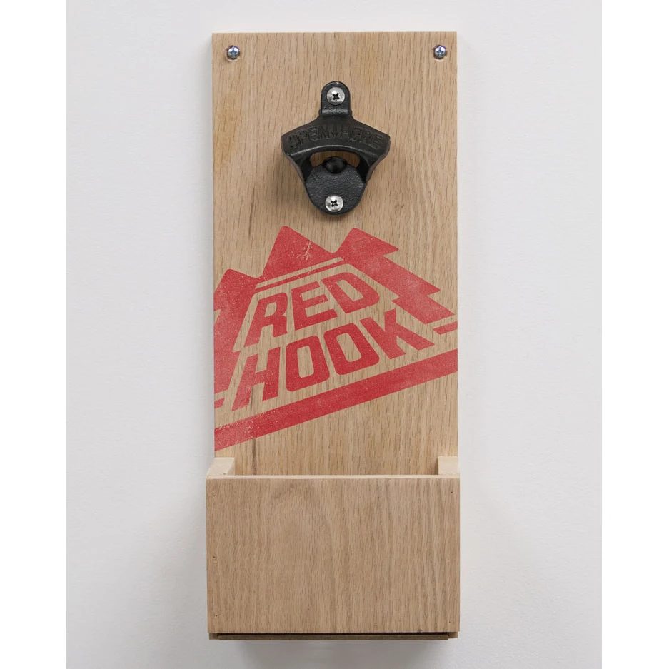 Wall-Mount Bottle Opener with Slide-Out Wood Cap Catcher 1