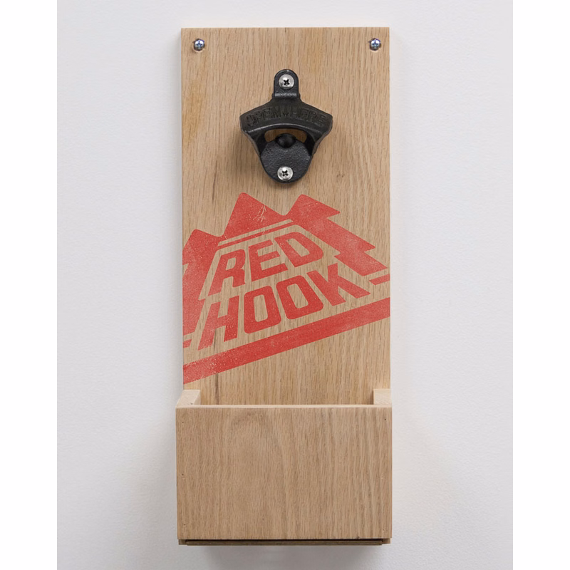 Wall-Mount Bottle Opener with Slide-Out Wood Cap Catcher