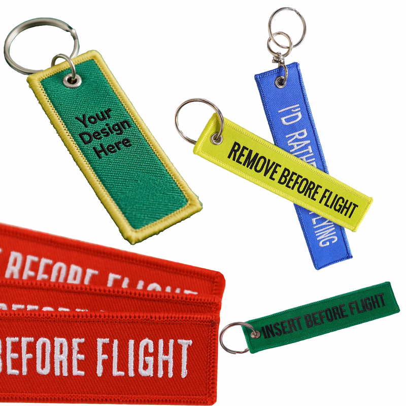 Embroidered Woven Label Fabric Keychain