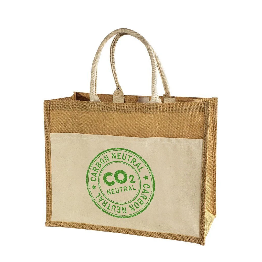 Jute Tote Bag With Canvas Pocket, custom tote bag with logo imprint 1