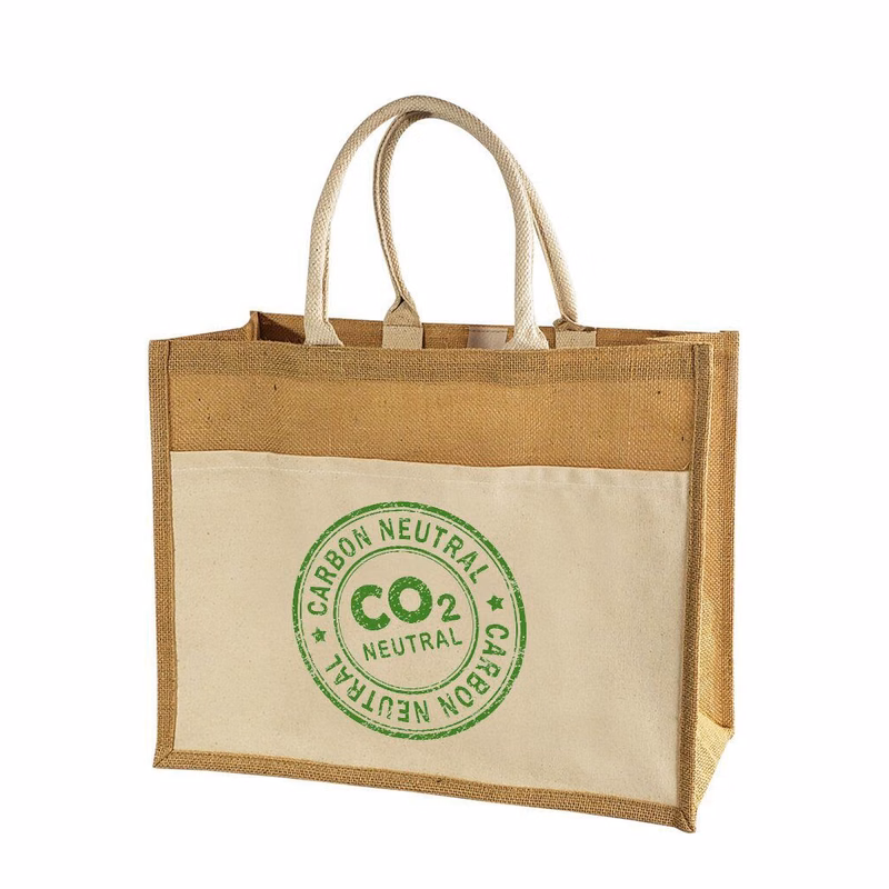 Jute Tote Bag With Canvas Pocket
