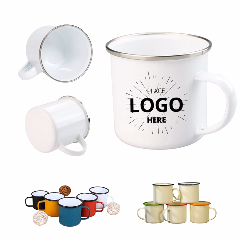 White Enamel Mug Silver Rim With Case
