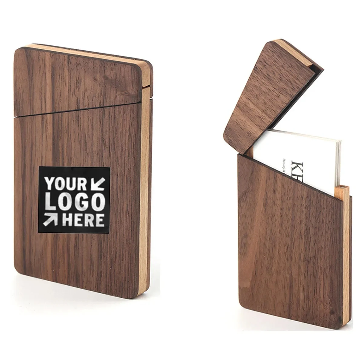 Pocket Portable Walnut Wood Business Card Holder Case 1