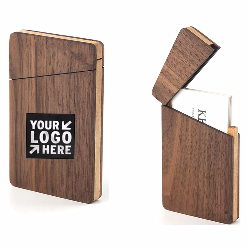 Pocket Portable Walnut Wood Business Card Holder Case