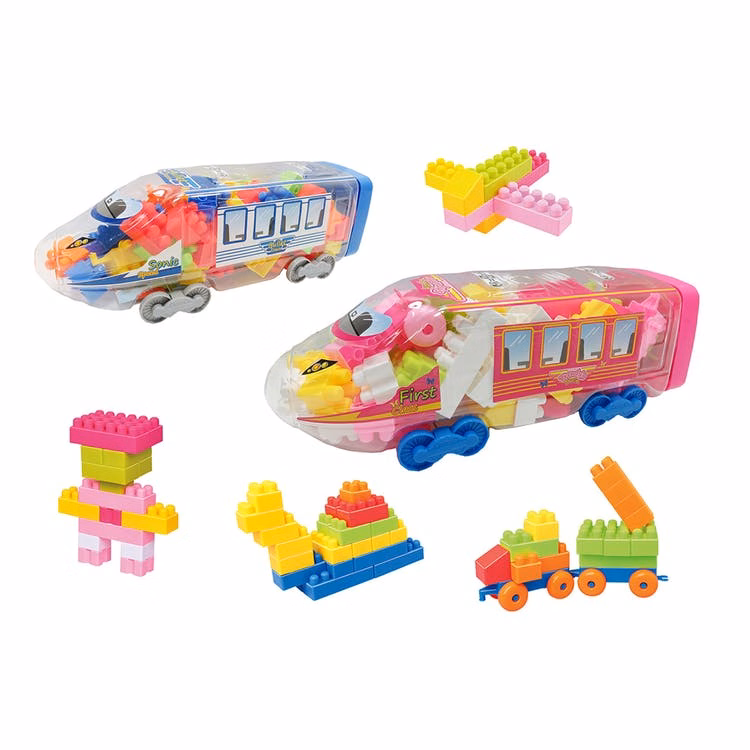 Building Block Vehicle Play Sets - Train Assorted Colors 15.5"