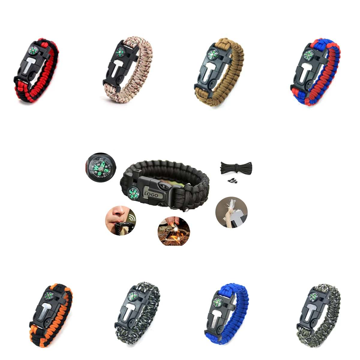 MOQ50 5-in-1 Outdoor Survival Rope Keychain 1