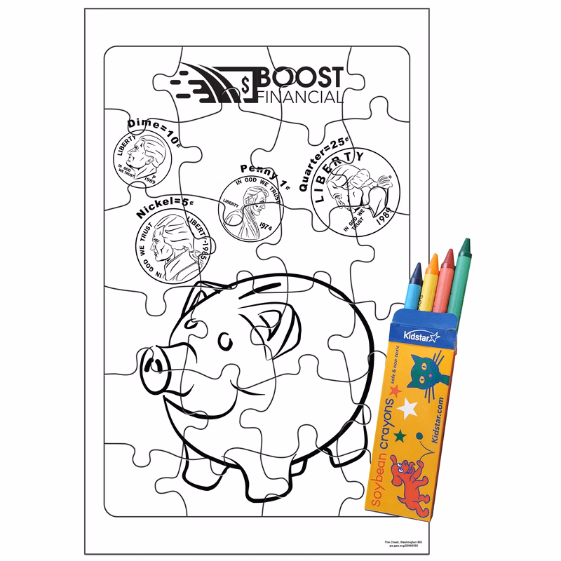 24 Pieces - 10 1/2" x 6 5/8" Coloring Tray Puzzle - Piggy Bank