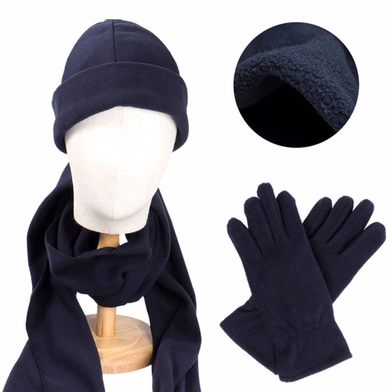 3 Pieces Winter Set- Polar Fleece Hat Scarf Gloves