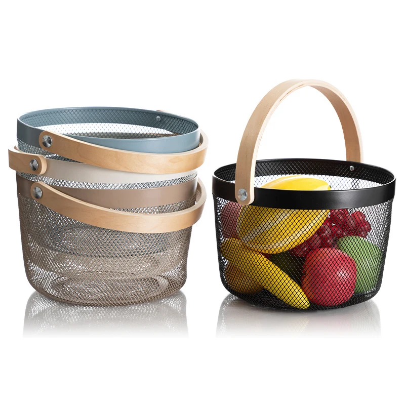 Storage Basket With Wooden Handle 1