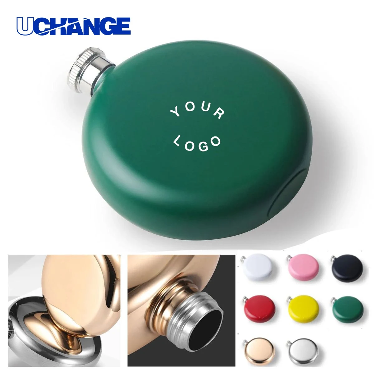 Compact Round Flask Bottle 5oz for Travel or Hiking, custom water bottle with logo imprint 1