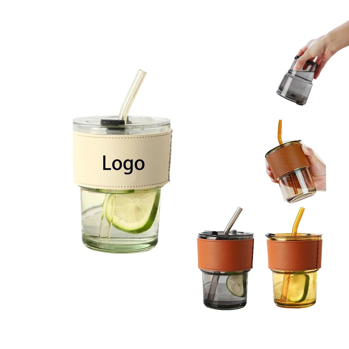 Coffee Glass Cups With Cap And Straw 1