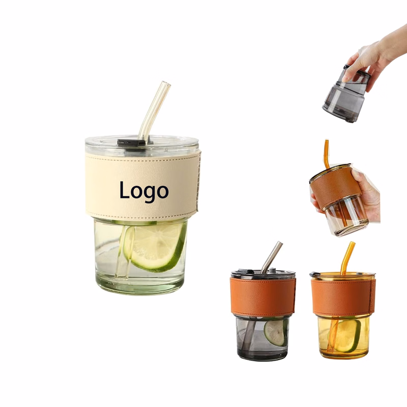Coffee Glass Cups With Cap And Straw