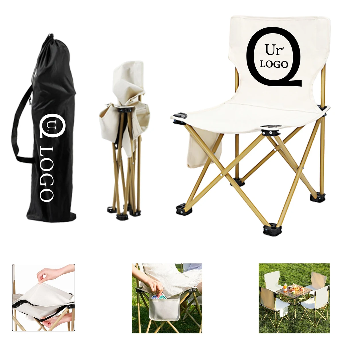 600D Oxford Fabric Folding Chair W/ Side Pocket 1