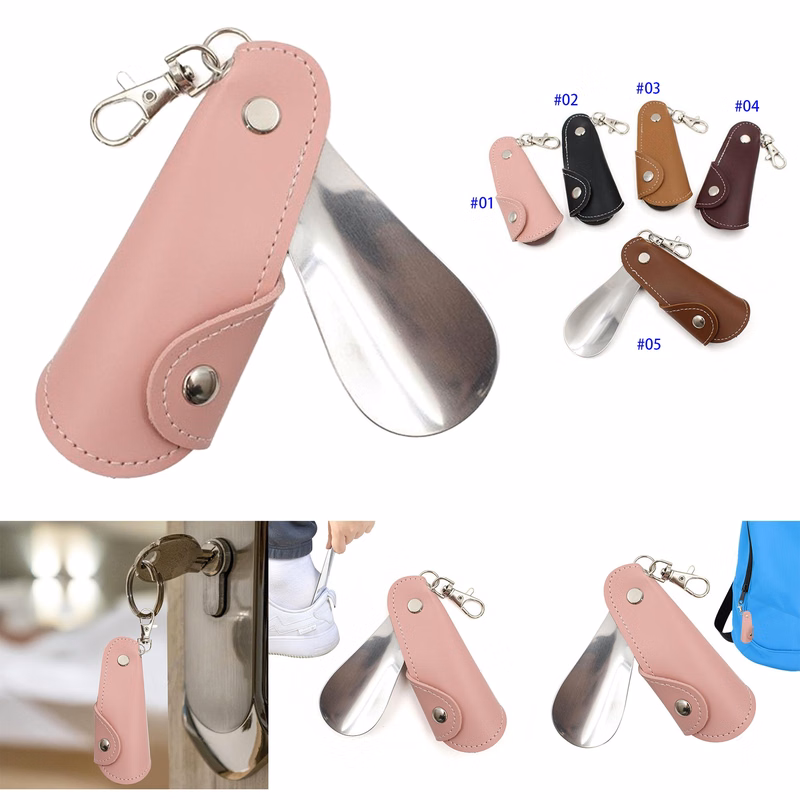 Metal Leather Shoehorn Keychain