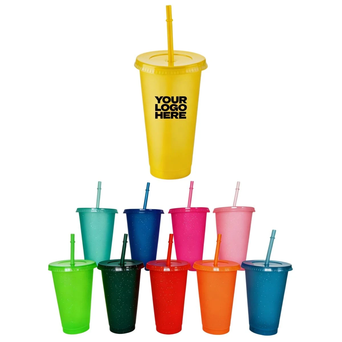 24oz Glitter Thickened Plastic Straw Cup 1