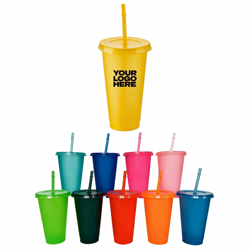 24oz Glitter Thickened Plastic Straw Cup