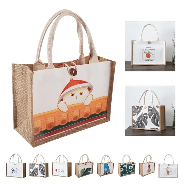 Companion Burlap Canvas Tote Full Color Imprint, custom tote bag with logo imprint 1