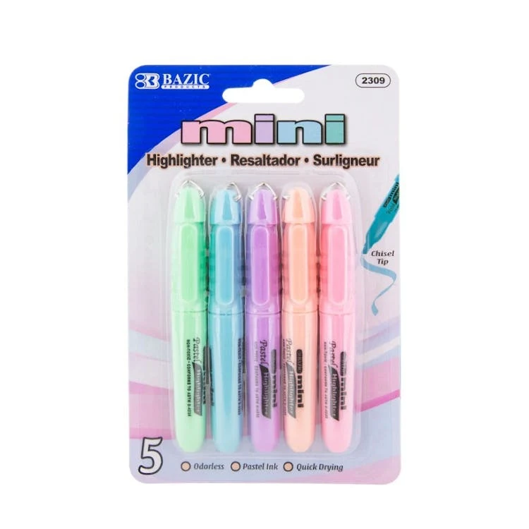 Mini Pastel Highlighters - 5 Pack Assorted 1