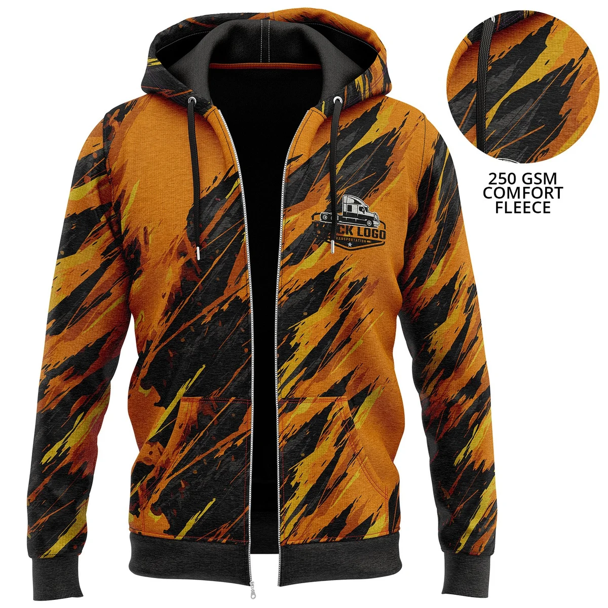 250 GSM Fleece Hoodie w/ Front Zipper & Pockets Sublimated Hoodies 1
