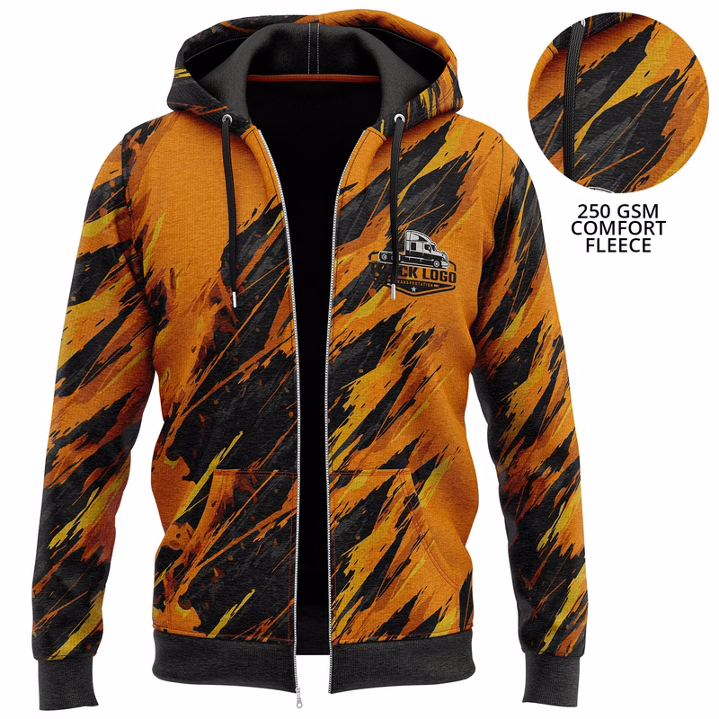 250 GSM Fleece Hoodie w/ Front Zipper & Pockets Sublimated Hoodies