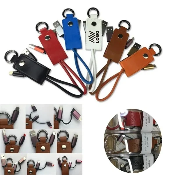 3" 1 PU Leather Keychain Data Charging Cable 1