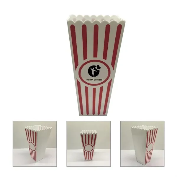 Custom Plastic Movie Popcorn Bucket Red White Stripe — Retro Party Giveaway 1
